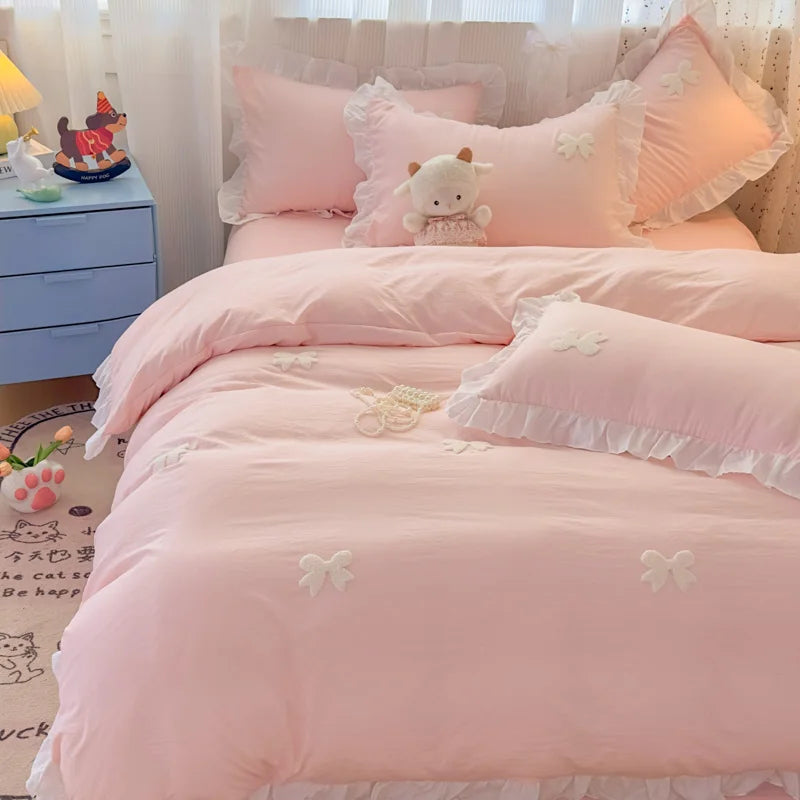 pink white bow + ruffles