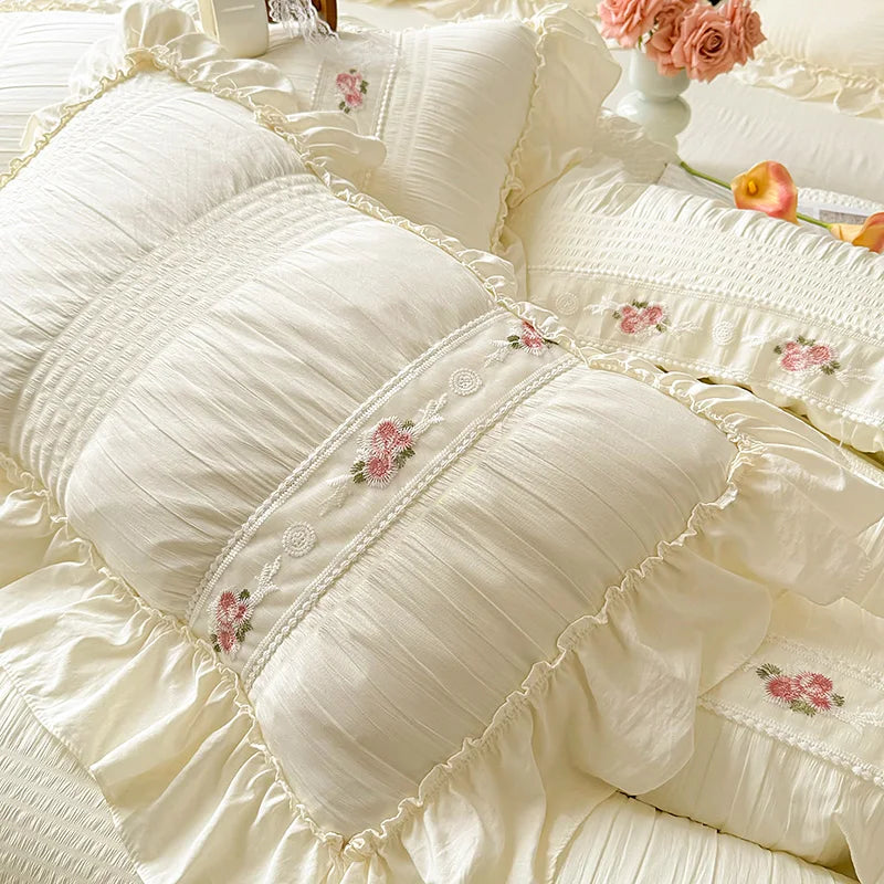 ruffled, ruched, and flowers duvert set