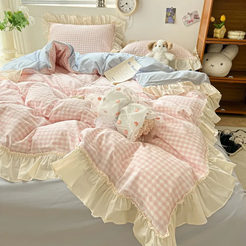 gingham princess ruffles duvet sets