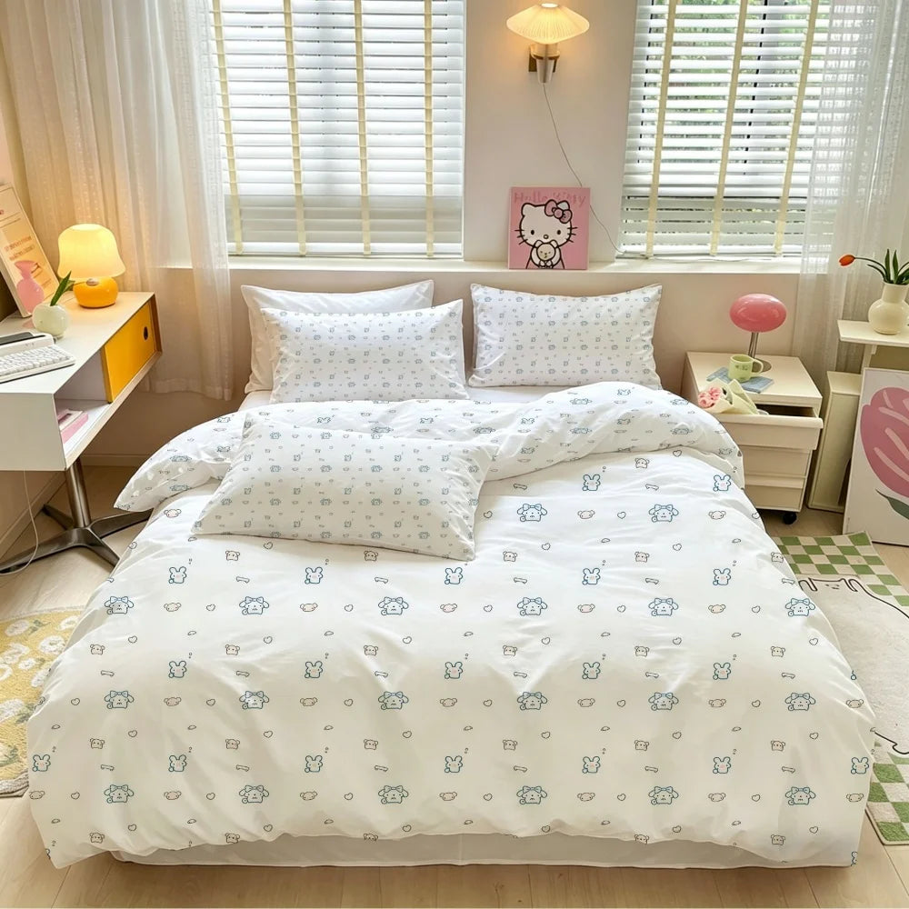 cat kawaii polka dot duvet bedding