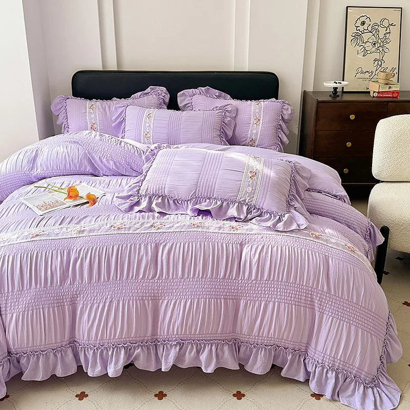 ruffled, ruched, and flowers duvert set