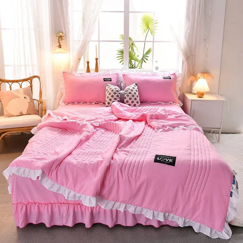pink - green summer quilt duvet set