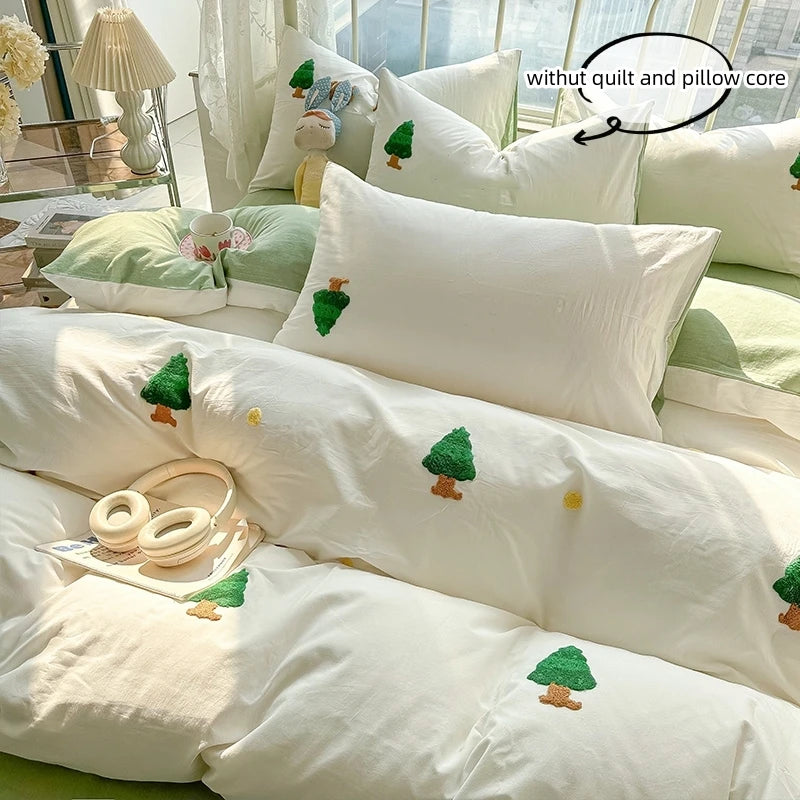 pine tree embroidery bedding set
