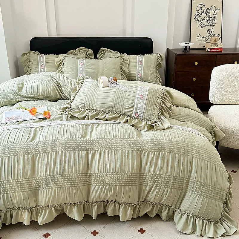 ruffled, ruched, and flowers duvert set