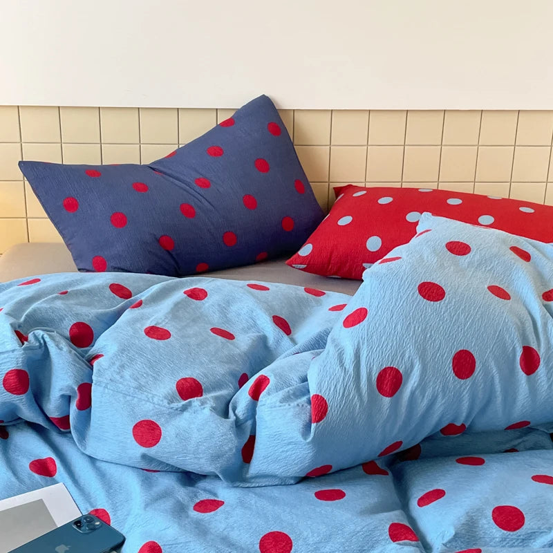 red blue polka dot retro bedding
