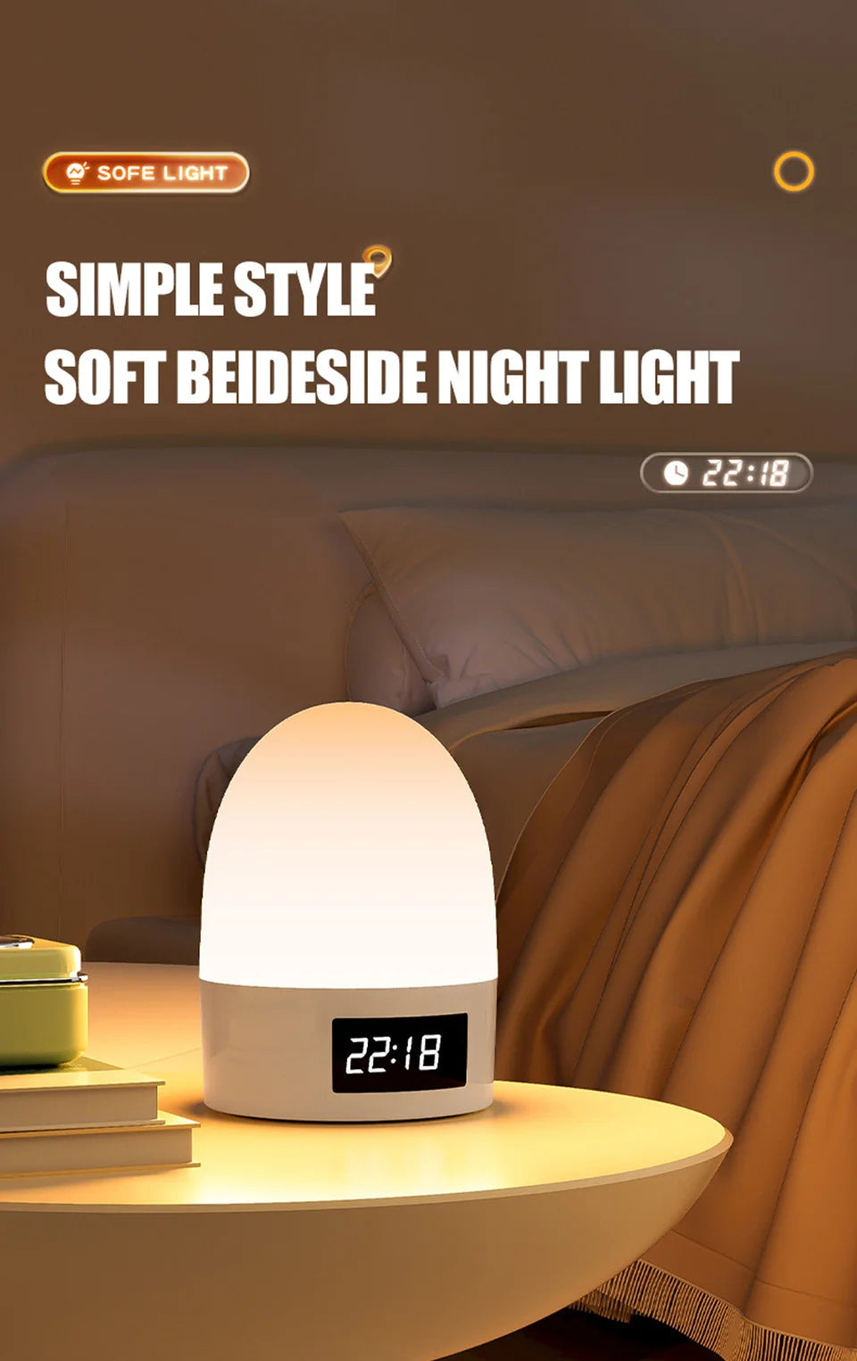 rechargeable wireless bedside lamp with time