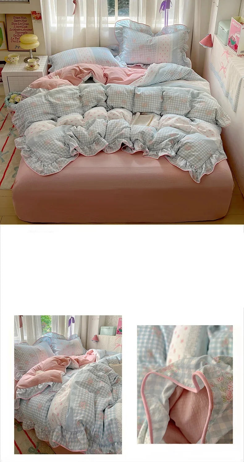 flower patterned ruffley duvet set