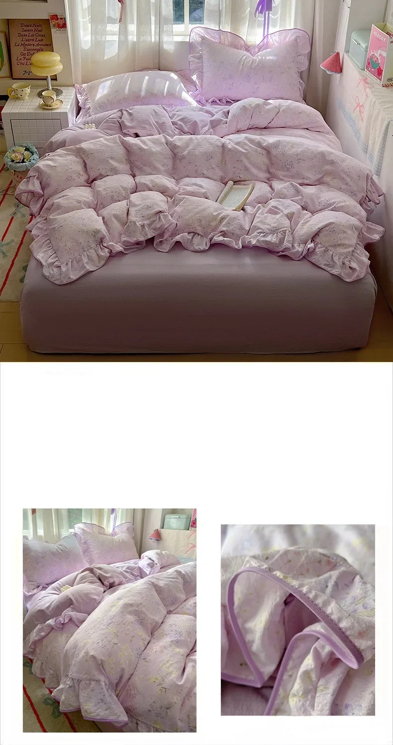flower patterned ruffley duvet set