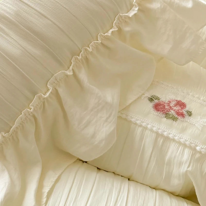 ruffled, ruched, and flowers duvert set