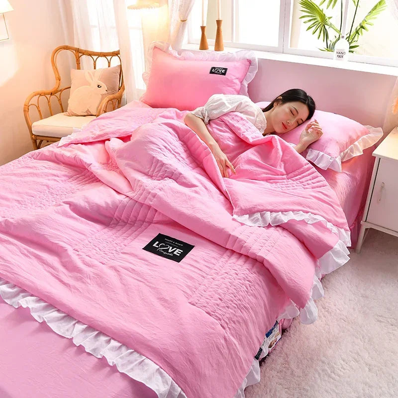pink - green summer quilt duvet set