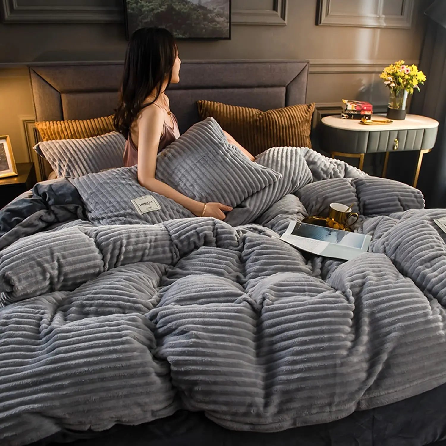 fuzzy corduroy duvet cover set