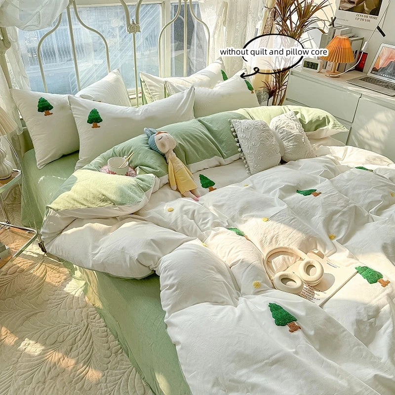 pine tree embroidery bedding set