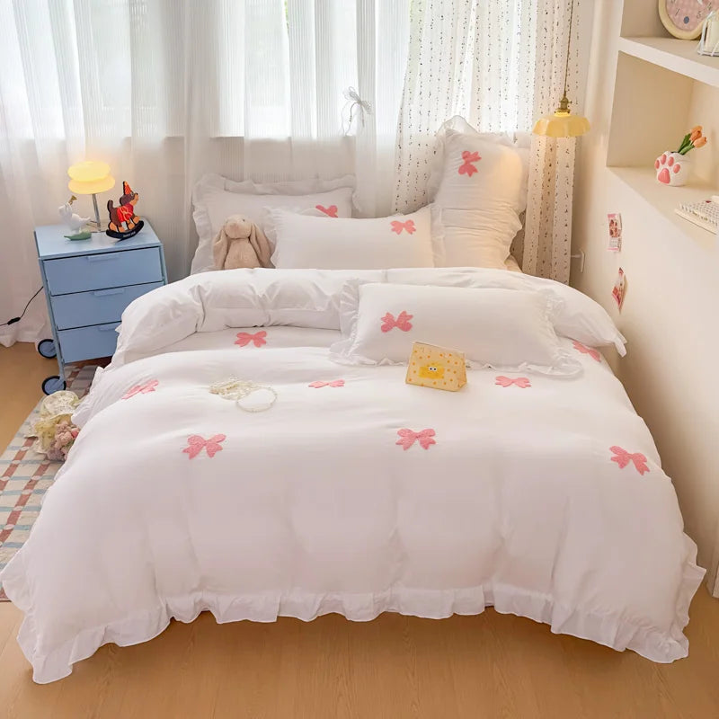 pink white bow + ruffles