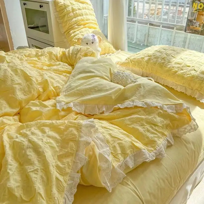 ruched ruffles cotton duvet set