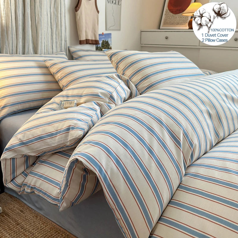 cotton stripe 3p duvet set