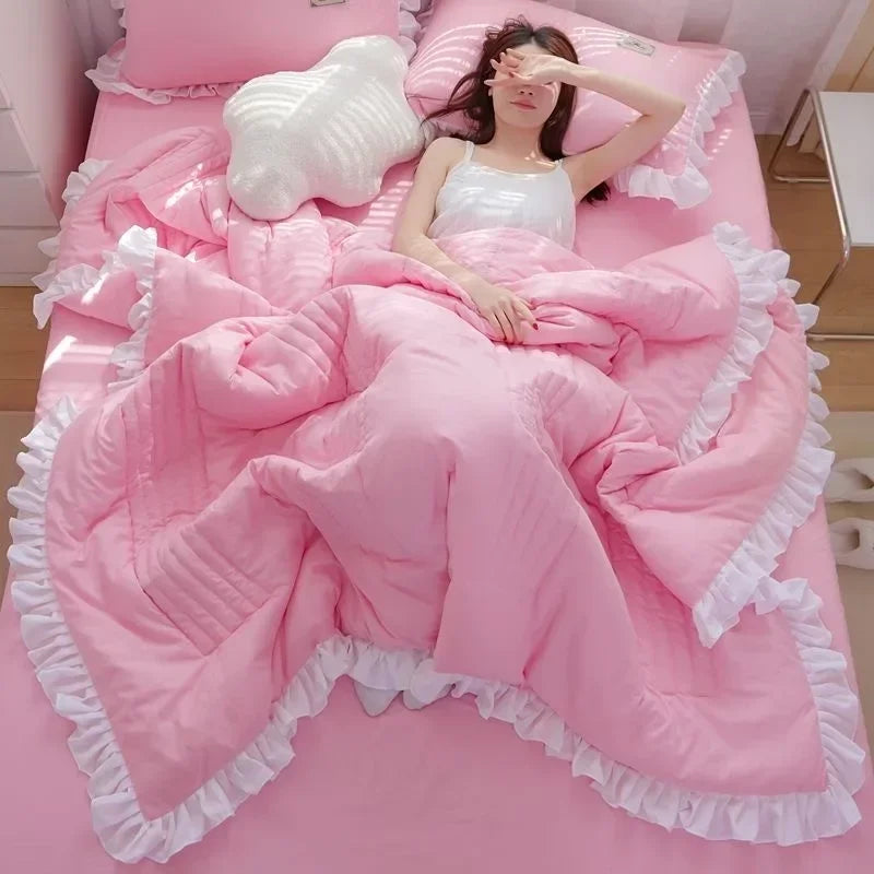 pink - green summer quilt duvet set