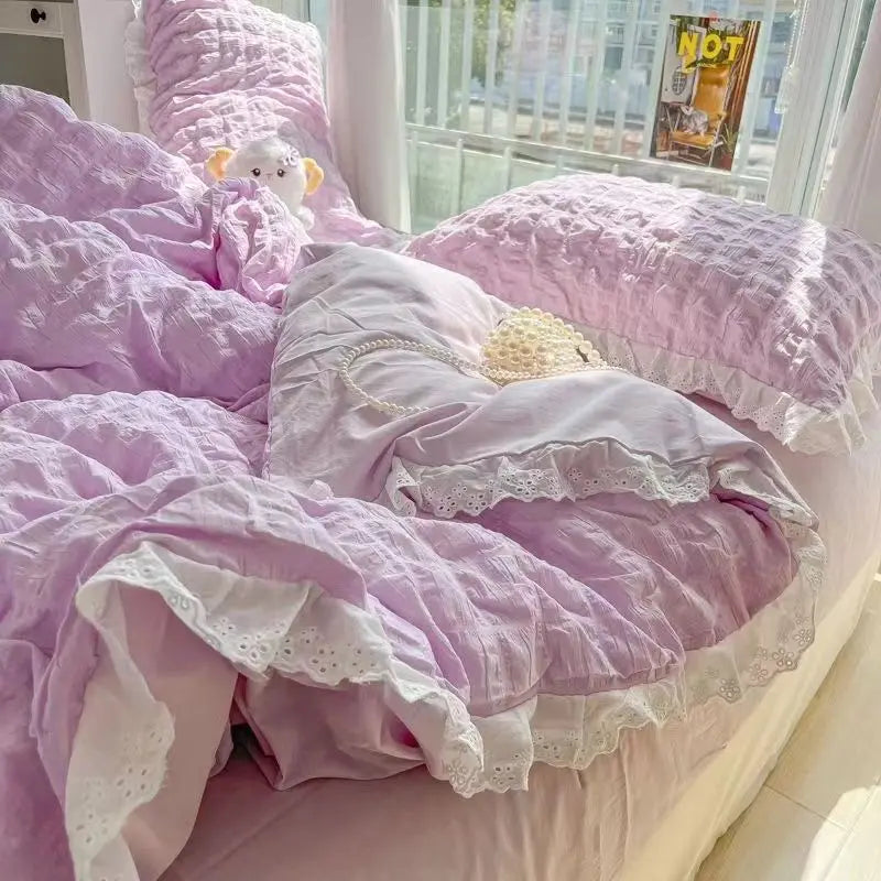 ruched ruffles cotton duvet set