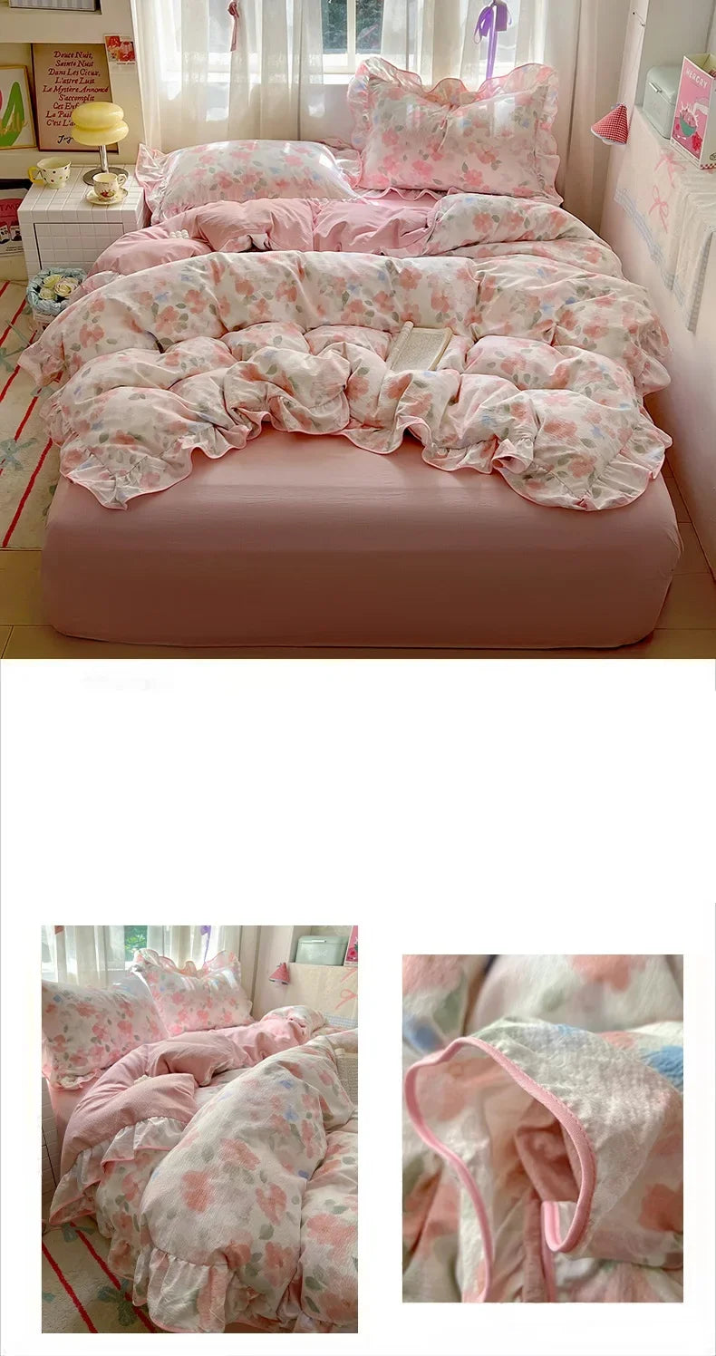 flower patterned ruffley duvet set